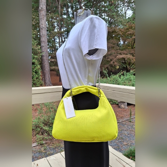 Le Miel Vegan PETA Approved Bright Yellow Knit Two-Way Crossbody Bag - Picture 11 of 11